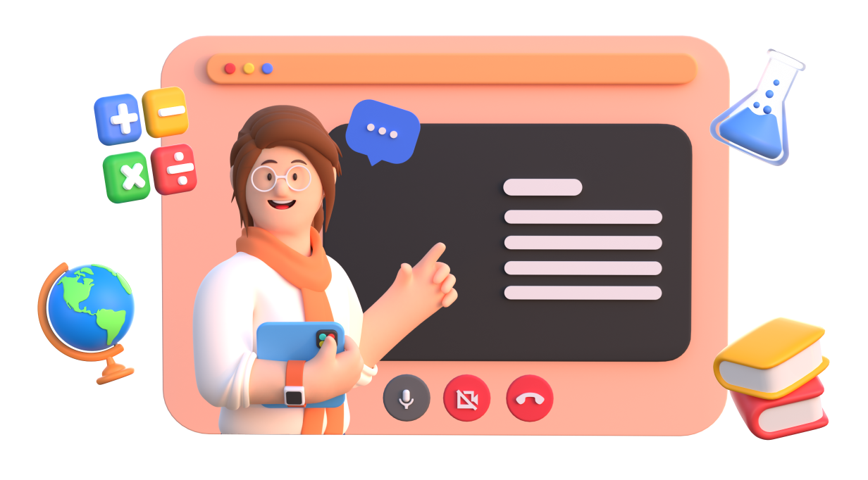 Illustration of a student and search bar